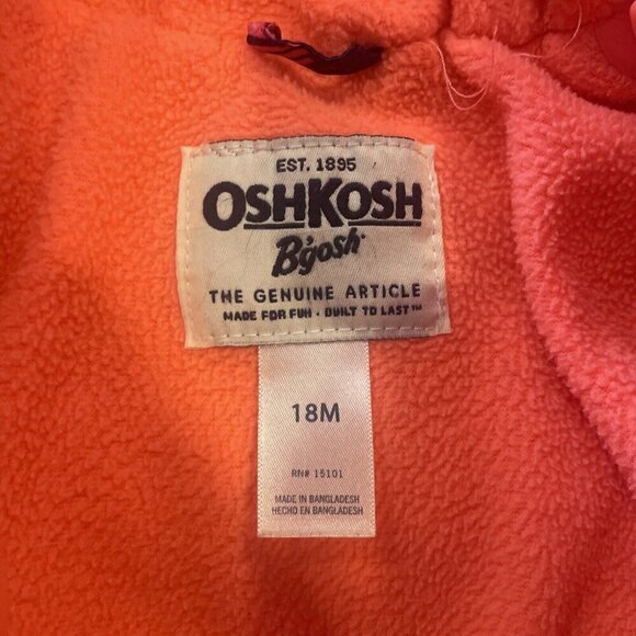 Oshkosh B' Gosh Girls 18 MO Blue Winter Coat Jacket Pink Hearts Hooded - Picture 6 of 7